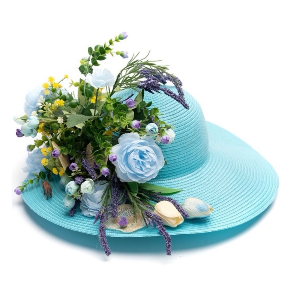 August Hats Aqua Floral Embellished Hat rare